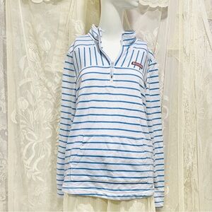 Vineyard Vines 1/4 Zip Blue and White Striped Pullover Sweatershirt